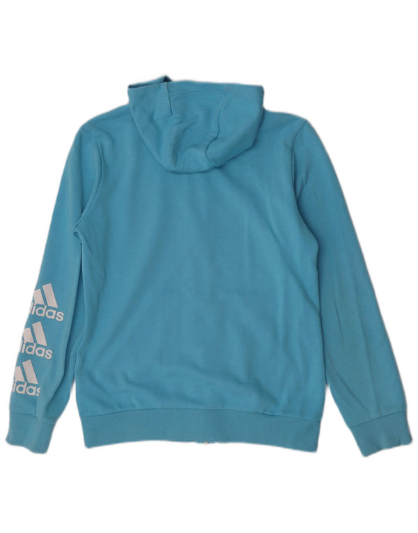 Adidas Jungen Kapuzenpullover mit grafischem Reißverschluss, 14–15 Jahre, blaue Baumwolle