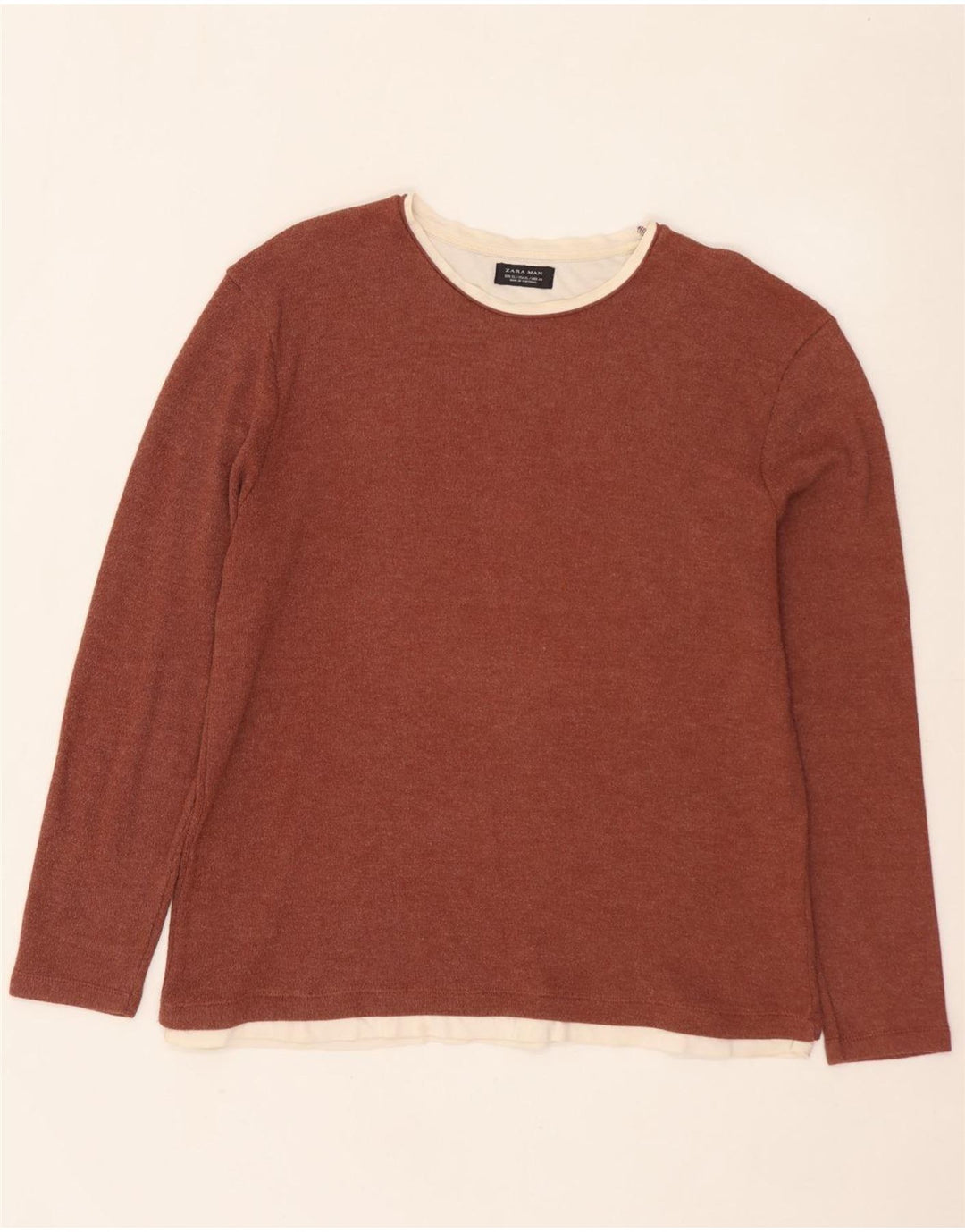 ZARA Herren Top Langarm XL Braun Colourblock Baumwolle