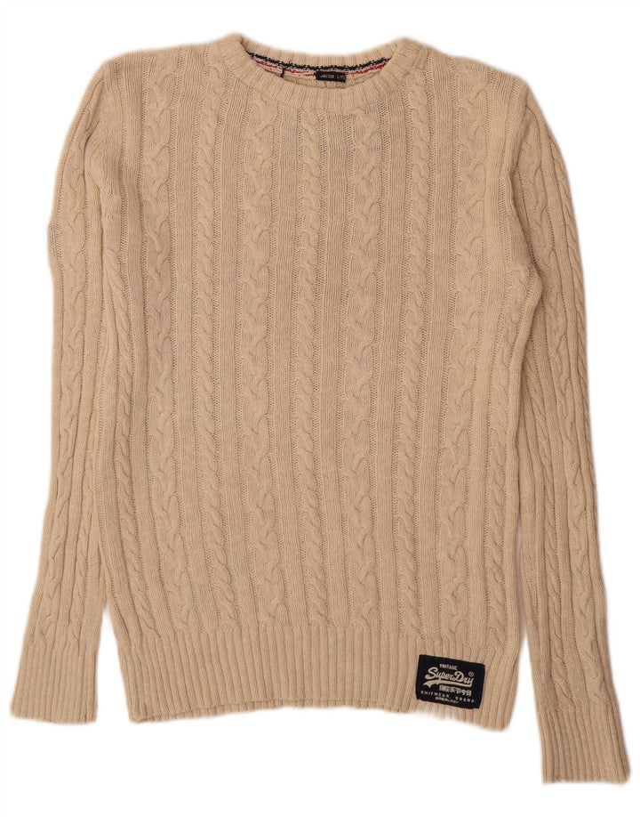 Superdry Herren-Pullover mit Rundhalsausschnitt, Größe S, Beige, Baumwolle