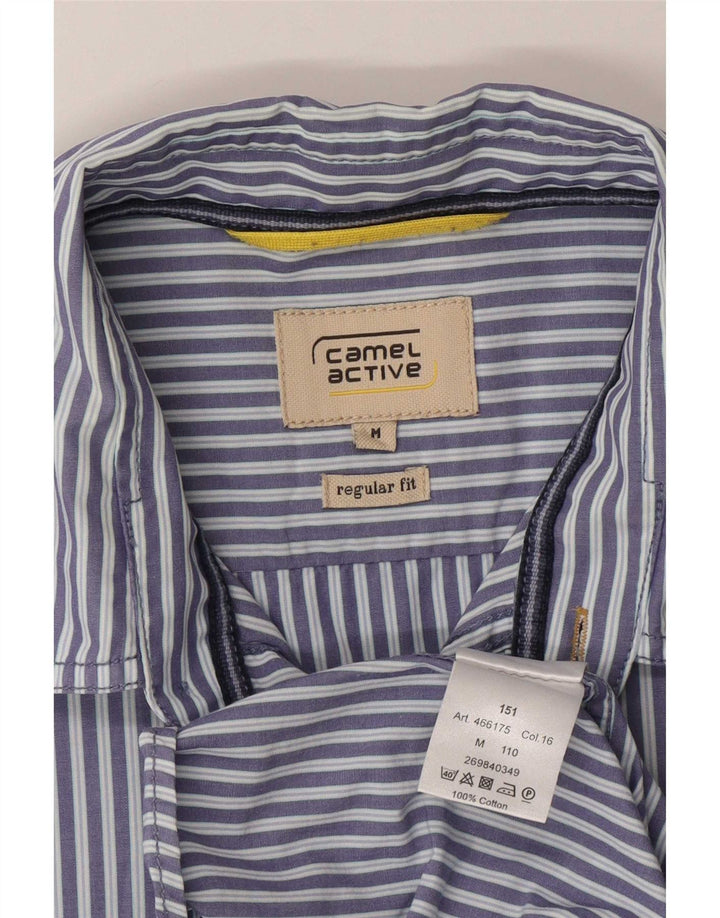 Camel Active Herren-Kurzarmhemd mit normaler Passform, Mittelblau mit Nadelstreifen