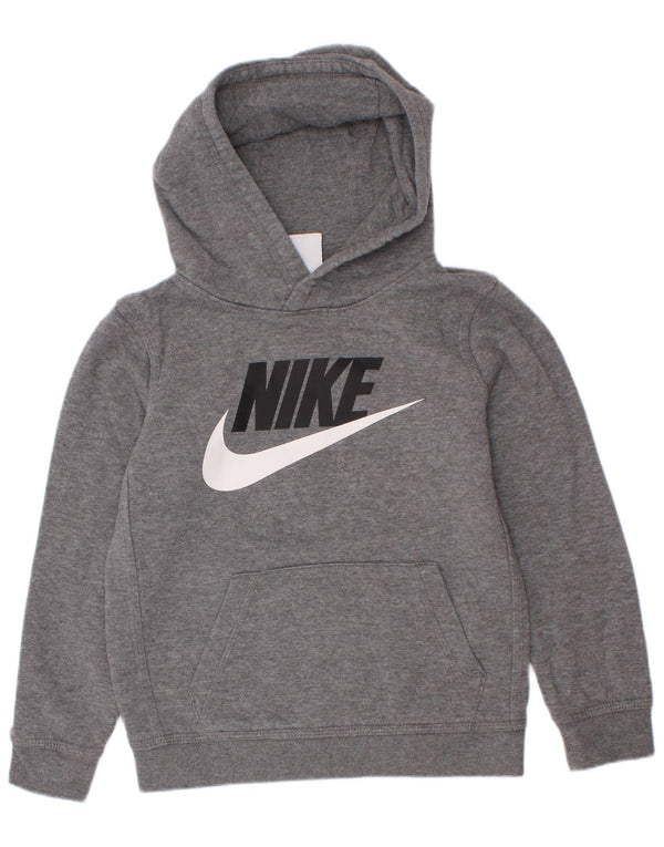 Nike Jungen-Pullover mit grafischem Kapuzenpullover, 6–7 Jahre, graue Baumwolle