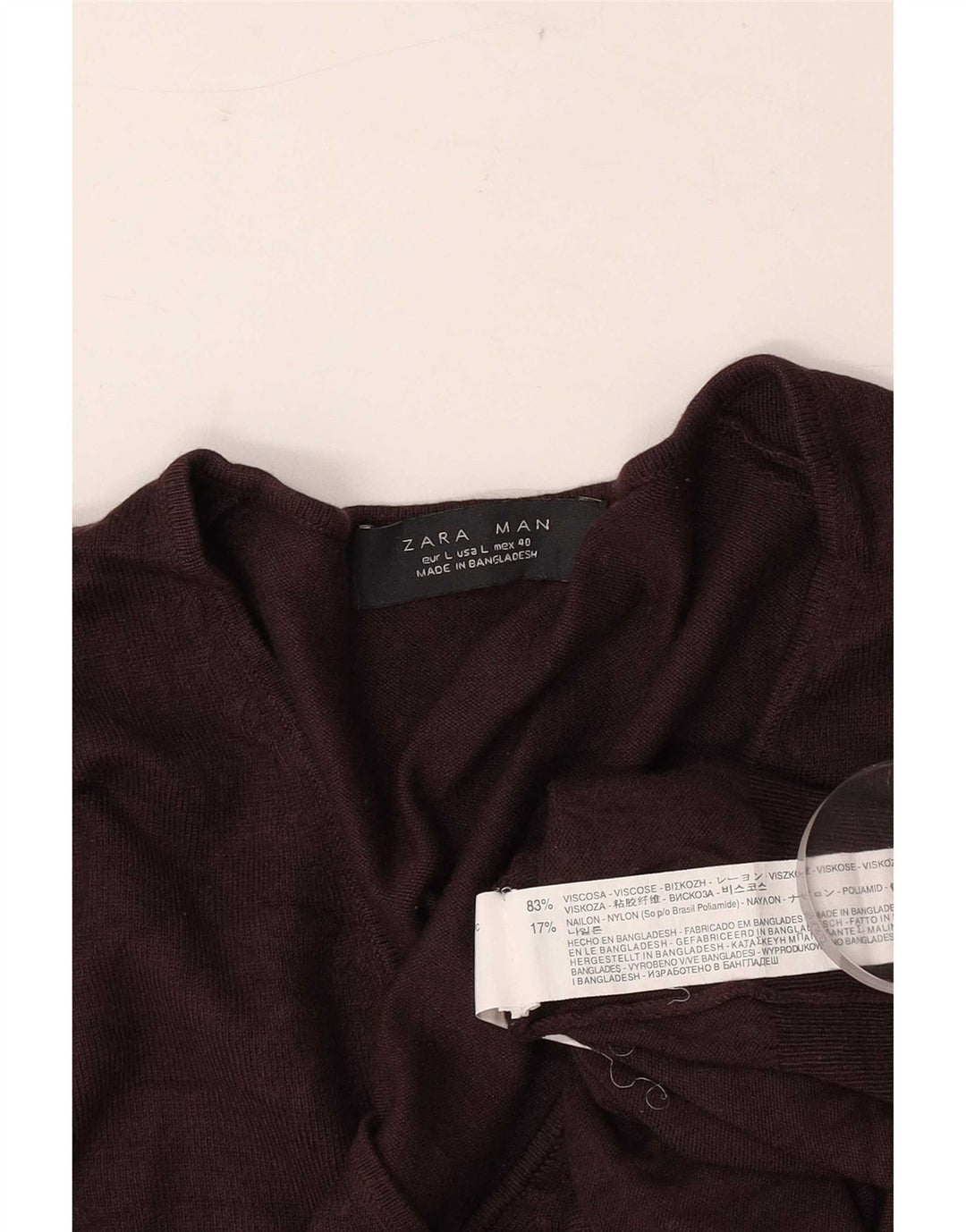 Zara Herren-Pullover mit V-Ausschnitt, groß, braune Viskose