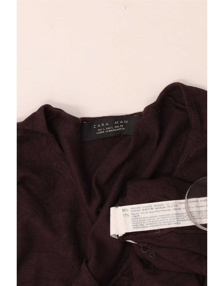 Zara Herren-Pullover mit V-Ausschnitt, groß, braune Viskose