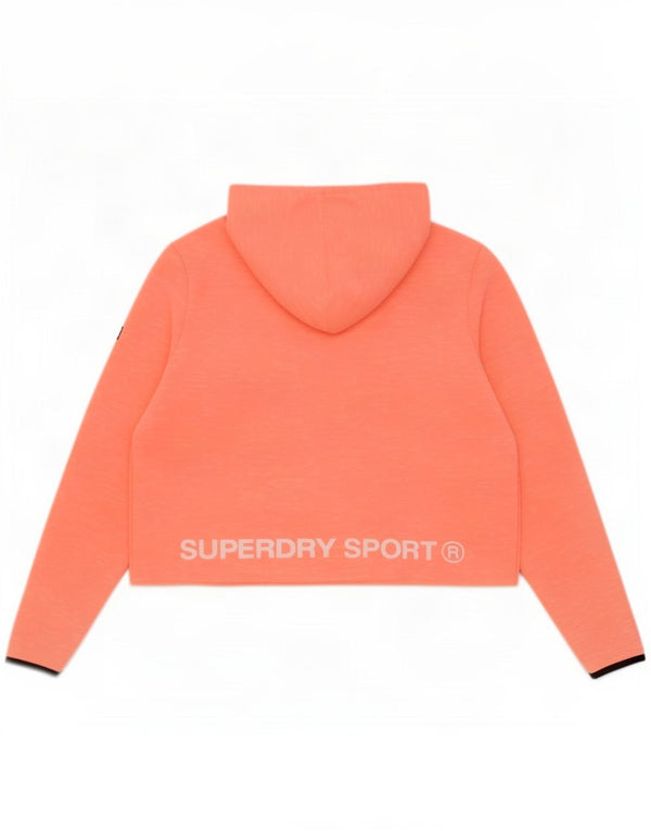 Superdry Damen Crop Graphic Hoodie Pullover UK 14 Large Orange Meliert