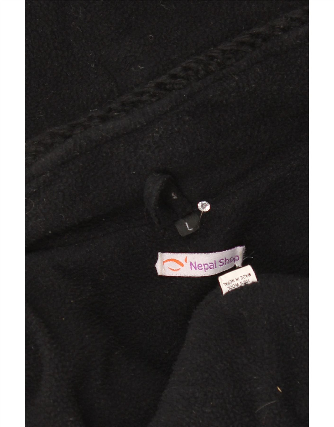 Vintage Herren Strickjacke mit Kapuze, groß, schwarze Fair-Isle-Wolle