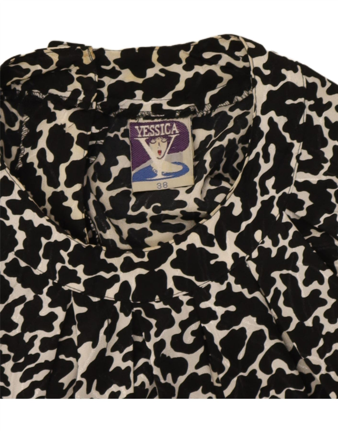 Yessica Damen Crop Bluse Top EU 38 Mittelschwarzes Polyester mit Animal-Print