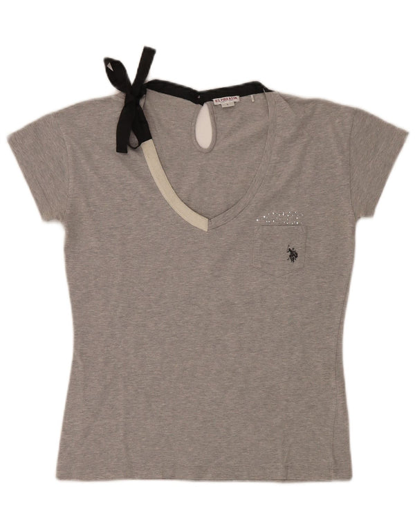 U.S. Polo Assn. Damen-T-Shirt-Oberteil, UK-Größe 44, Größe L, grau gesprenkelte Baumwolle