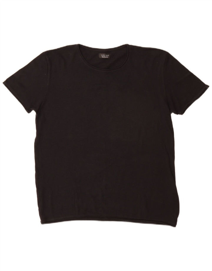 Zara Herren T-Shirt Top Large Schwarz Baumwolle