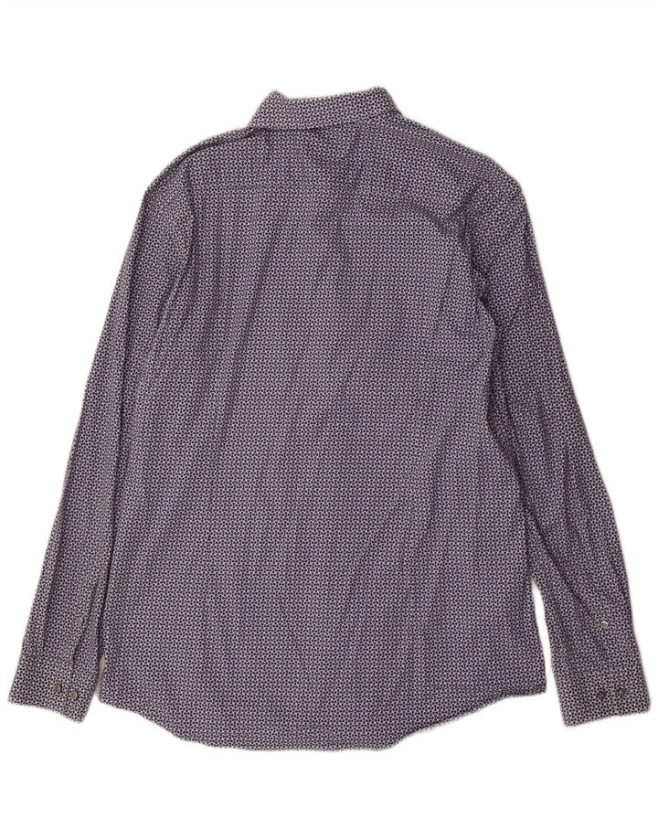 Hugo Boss Herren-Hemd mit abstraktem Muster, schmale Passform, Größe 43 17 XL, Marineblau