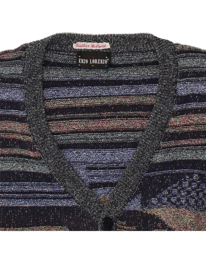 ENZO LORENZO Herren-Strickjacke, groß, marineblau, geometrisch