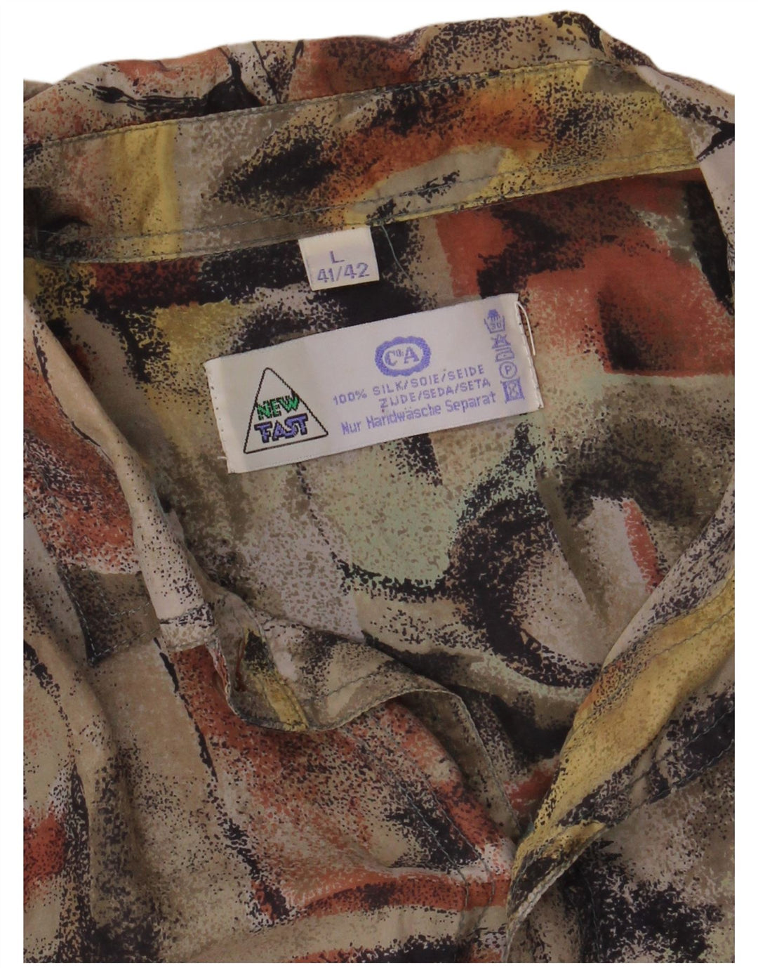 NEU FAST Herrenhemd mit abstraktem Muster, Größe 41/42, große, mehrfarbige Seide