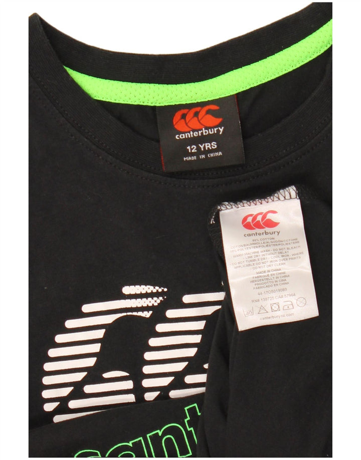 CANTERBURY Jungen-T-Shirt mit Grafik, 11–12 Jahre, schwarze Baumwolle