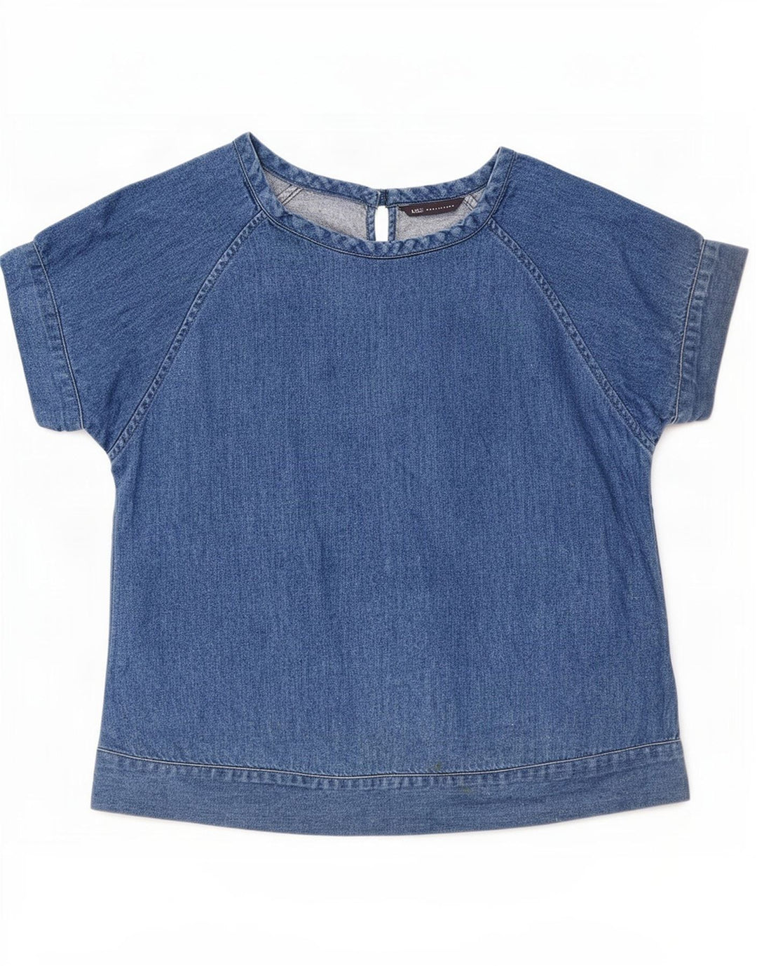 Marks & Spencer Damen Denim-Blusenoberteil UK 12 Mittelblaue Baumwolle