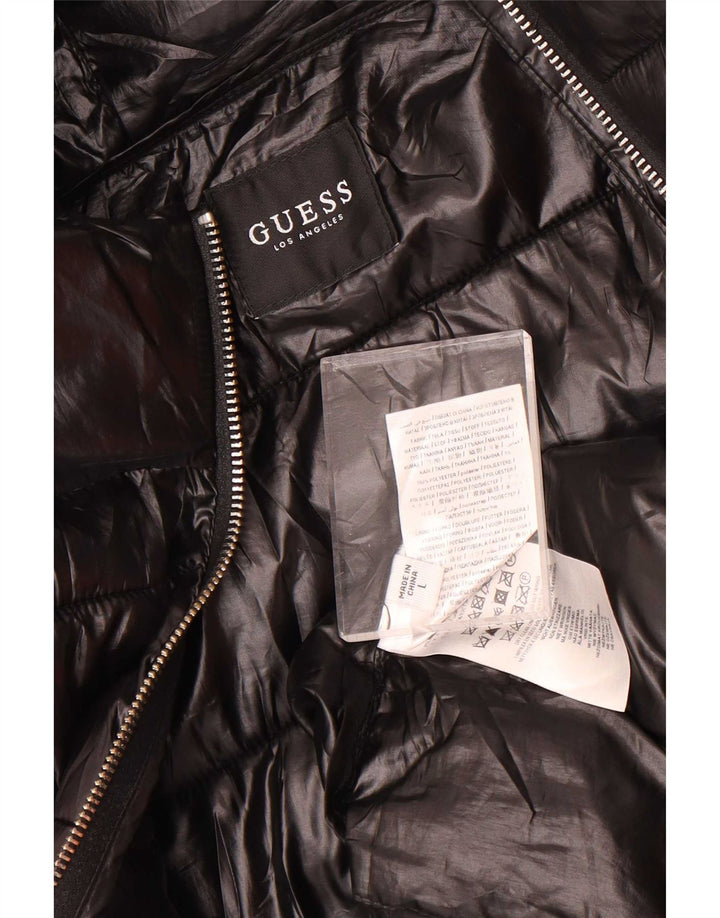 Guess Wattierte Damenjacke mit Kapuze, UK 14, Größe L, Schwarz, Polyester