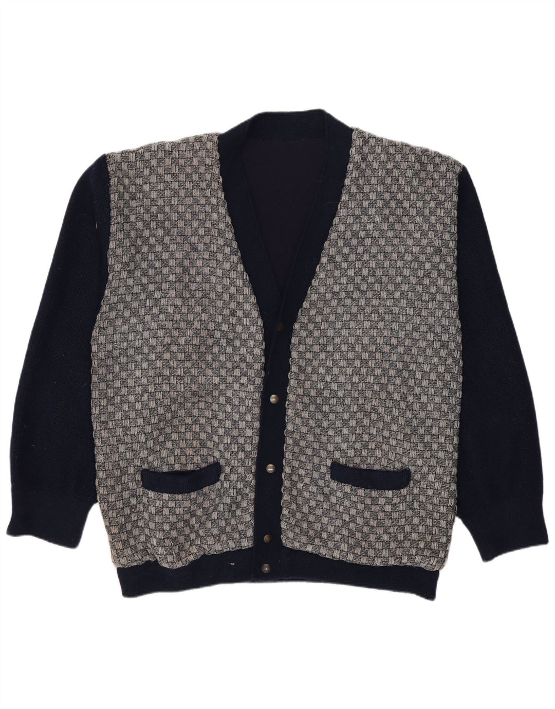 Vintage Herren Cardigan Pullover Medium Marineblau Geometrisch