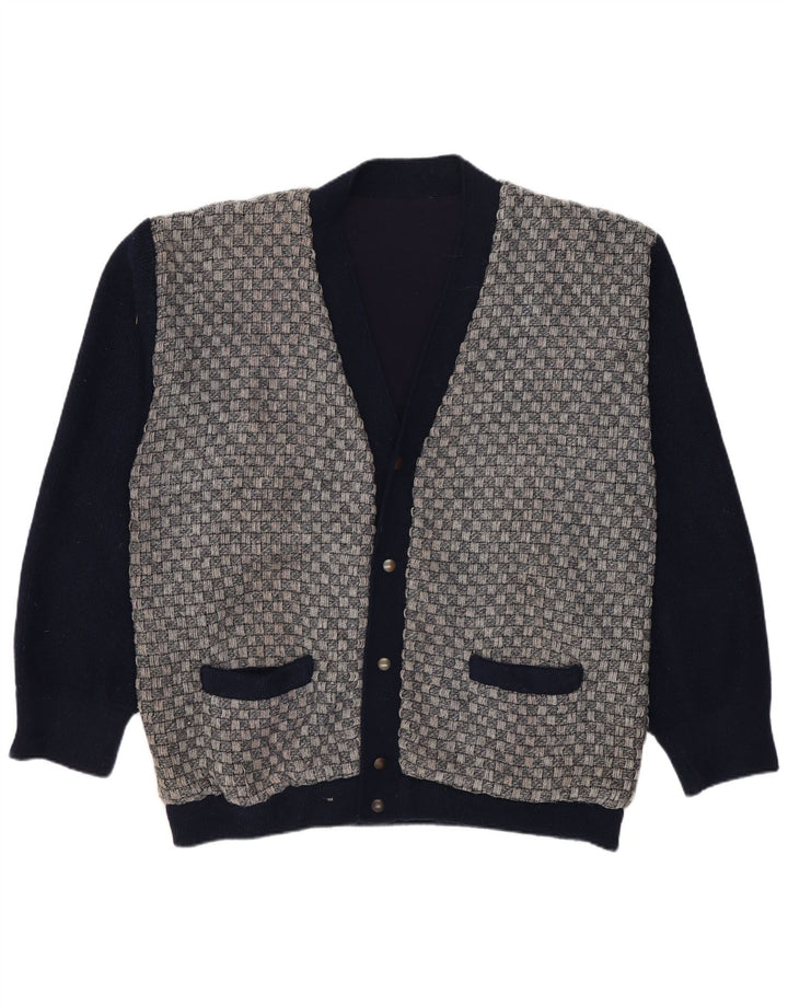 Vintage Herren Cardigan Pullover Medium Marineblau Geometrisch