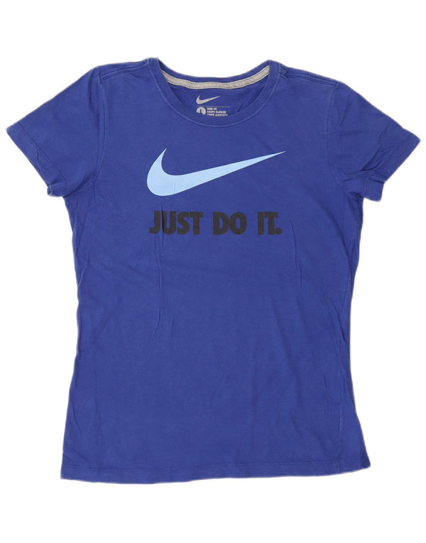 NIKE Damen Slim Fit Graphic T-Shirt Top UK 14 Large Blau Baumwolle