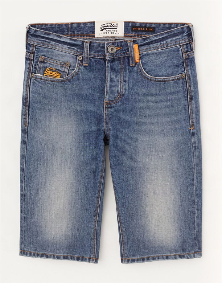 Superdry Herren-Jeansshorts mit schmaler Passform, W30, mittelblaue Baumwolle