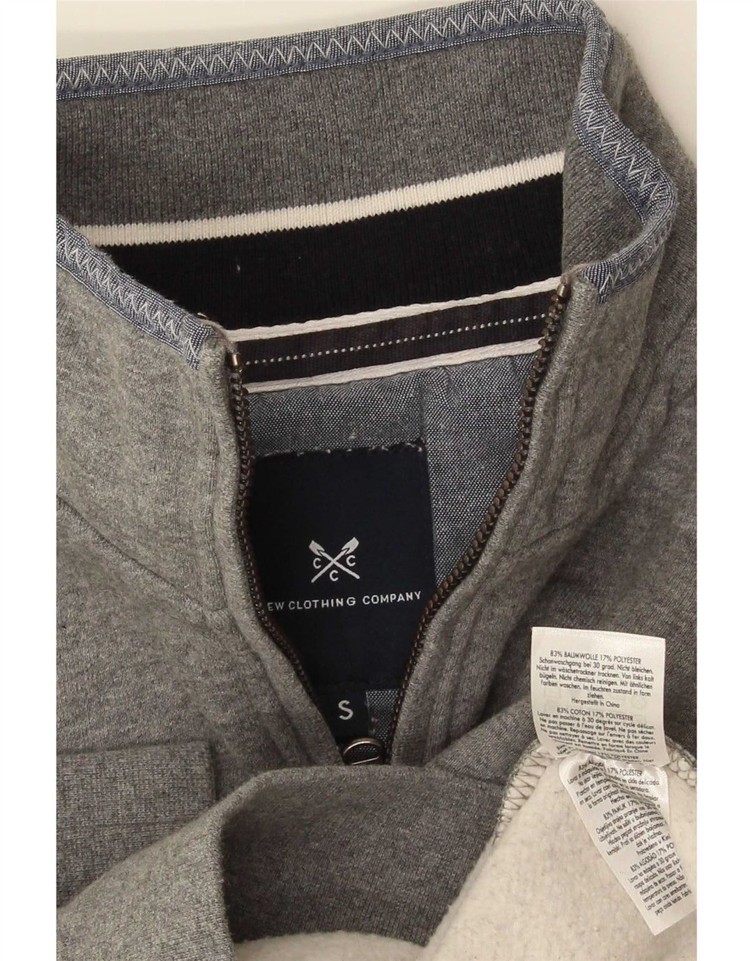 Crew Clothing Herren-Sweatshirt mit Reißverschluss am Hals, Größe S, Grau, Baumwolle