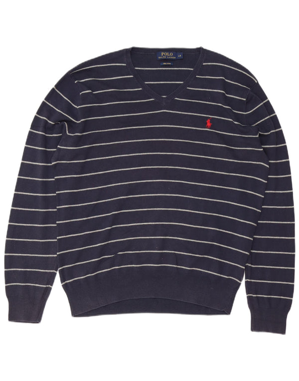 POLO RALPH LAUREN Herren-Pullover mit V-Ausschnitt, groß, marineblau gestreift