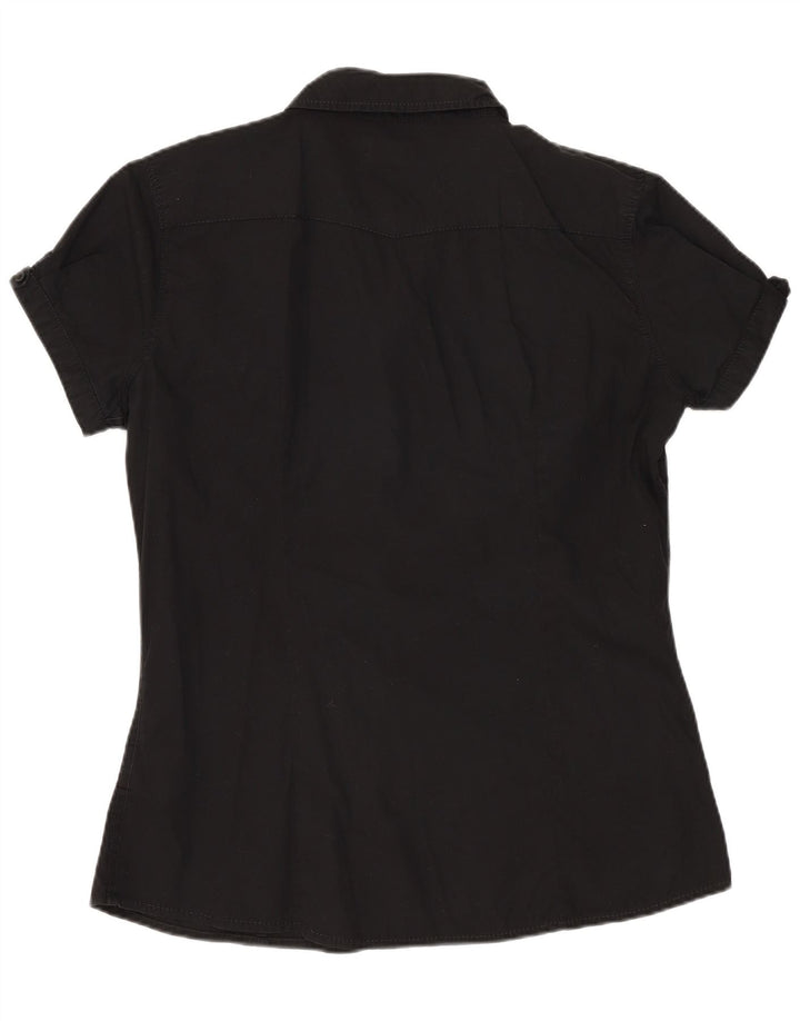 LEE Damen Kurzarmhemd UK 16 Large Schwarz Baumwolle