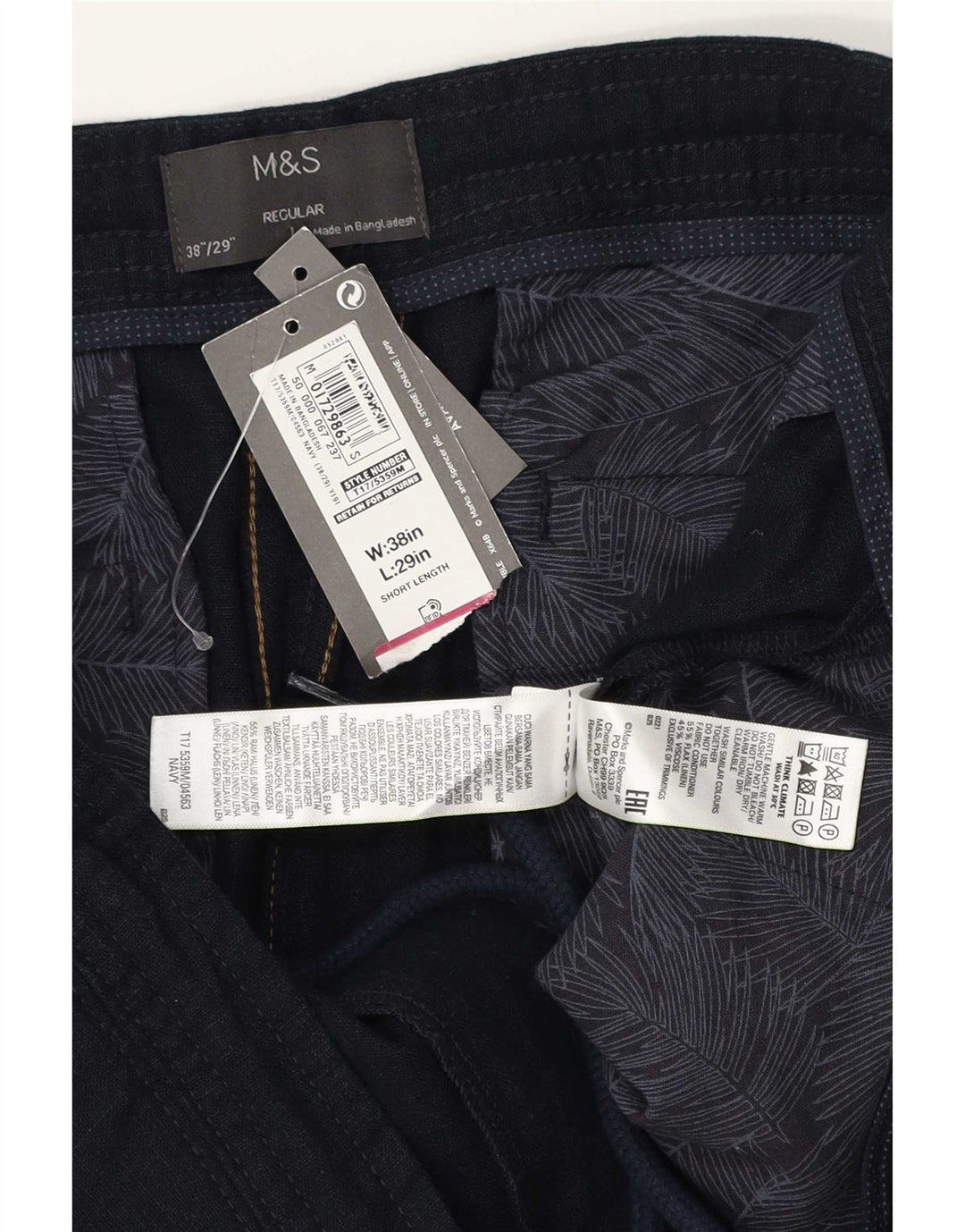 Marks & Spencer Herren Straight Regular Freizeithose W38 L29 Marineblau