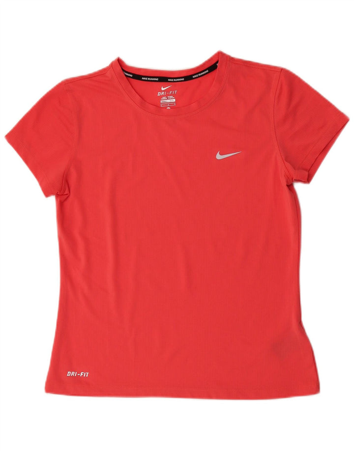 Nike Damen Dri Fit Crop T-Shirt Top UK 14 Large Pink Polyester