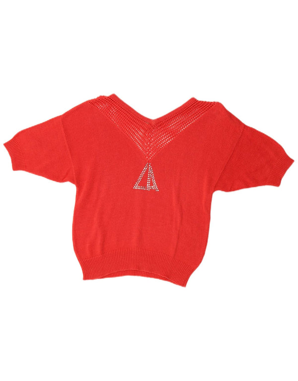 Loris Azzaro Damen Crop Pullover mit V-Ausschnitt EU 40 Mittelrot