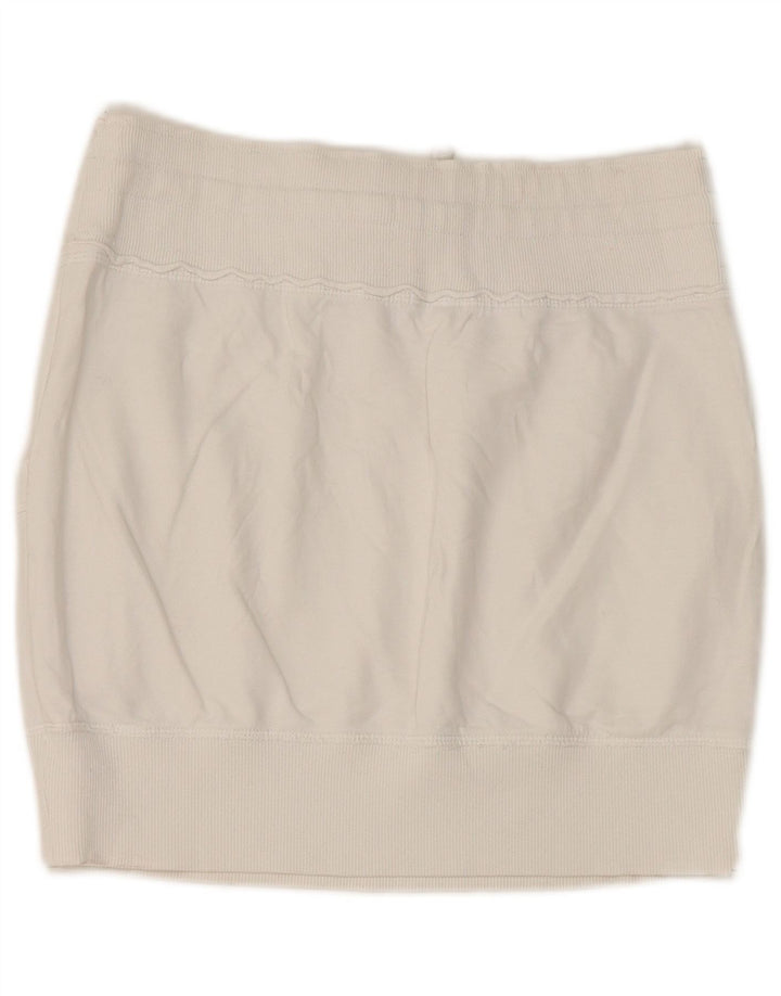 Benetton Damen Minirock UK 12 Mittelweiß