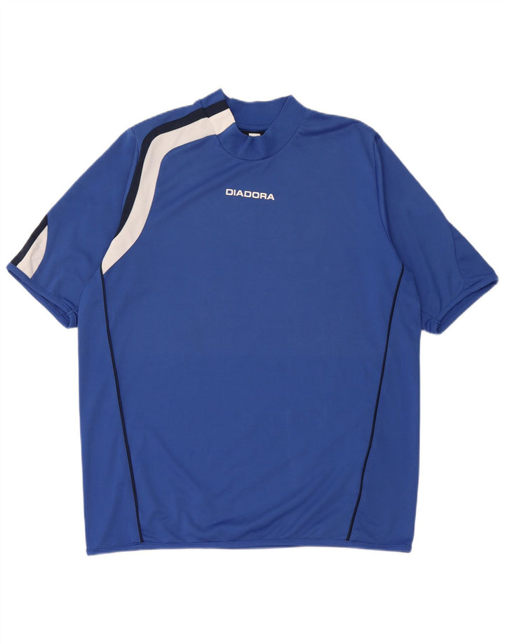 Diadora Herren-T-Shirt-Oberteil, großes, blaues Colourblock-Polyester