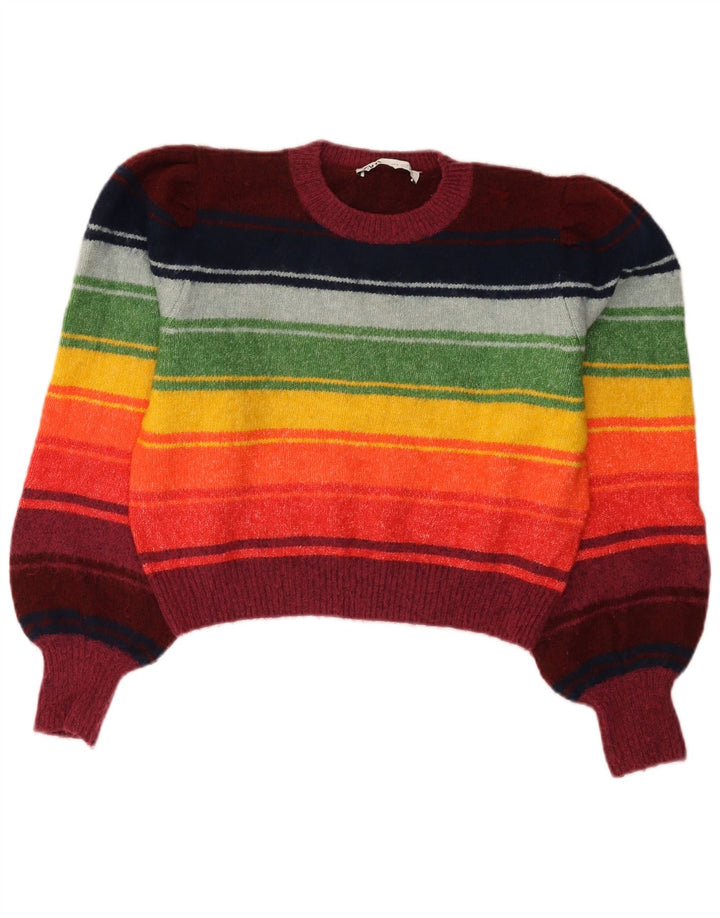 Zara Damen-Pullover mit Rundhalsausschnitt, Größe M, mehrfarbig, gestreift, UK 14
