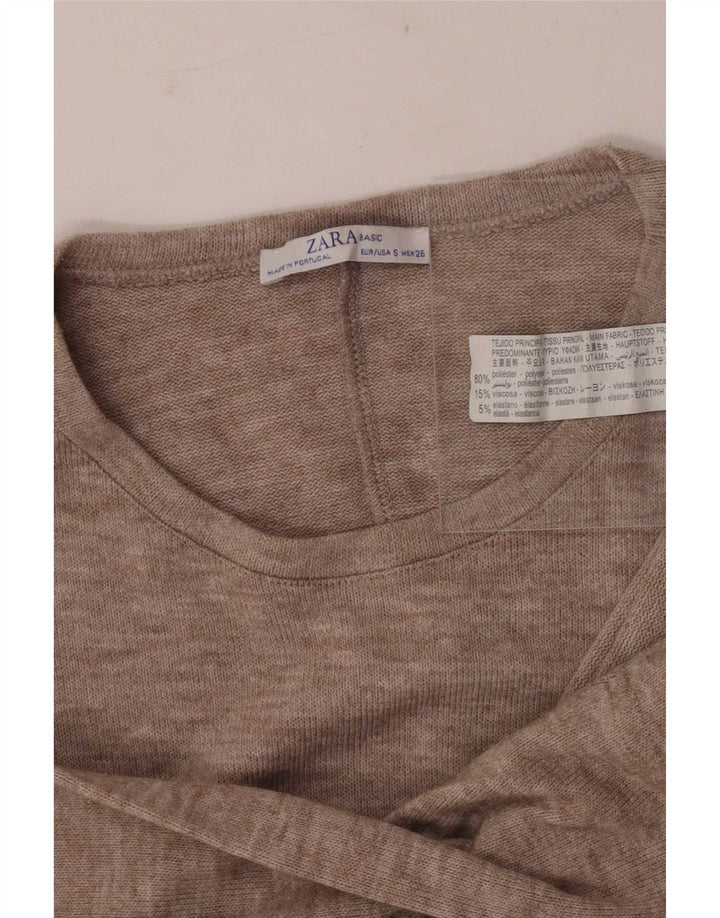 Zara Damen Übergroßes Top Langarm UK 10 Small Beige gesprenkeltes Polyester