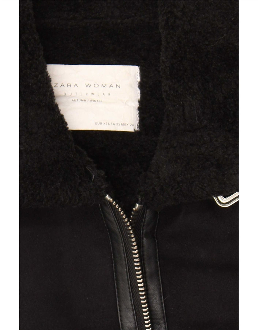 Zara Damen Sherpa Jacke UK 6 XS Schwarz Polyester