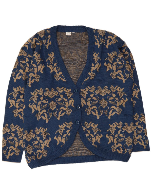 Vintage Damen Cardigan Pullover IT 54 3XL Blau Blumen Acryl