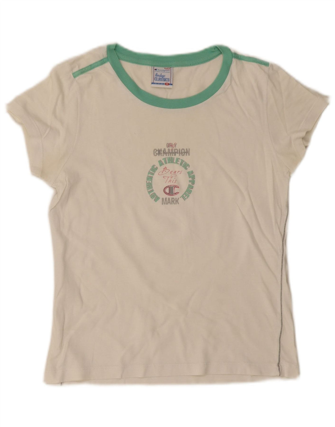 Champion Damen Heritage Classics Graphic T-Shirt Top UK 12 Medium Weiß