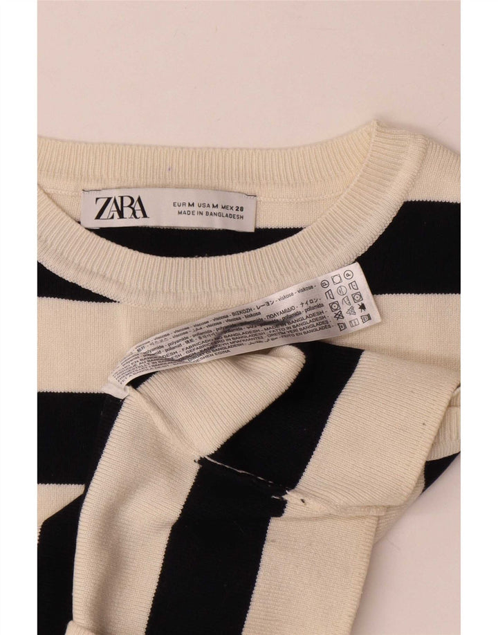 Zara Damen Ärmelloses Crop Top UK 12 Mittelweiß gestreifte Viskose