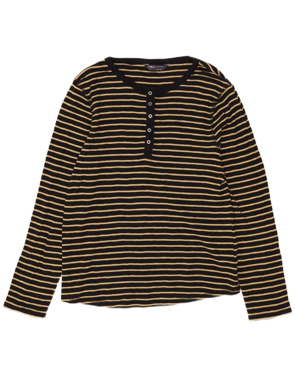 Marks & Spencer Damen Top Langarm UK 14 Mittelschwarz gestreift Baumwolle