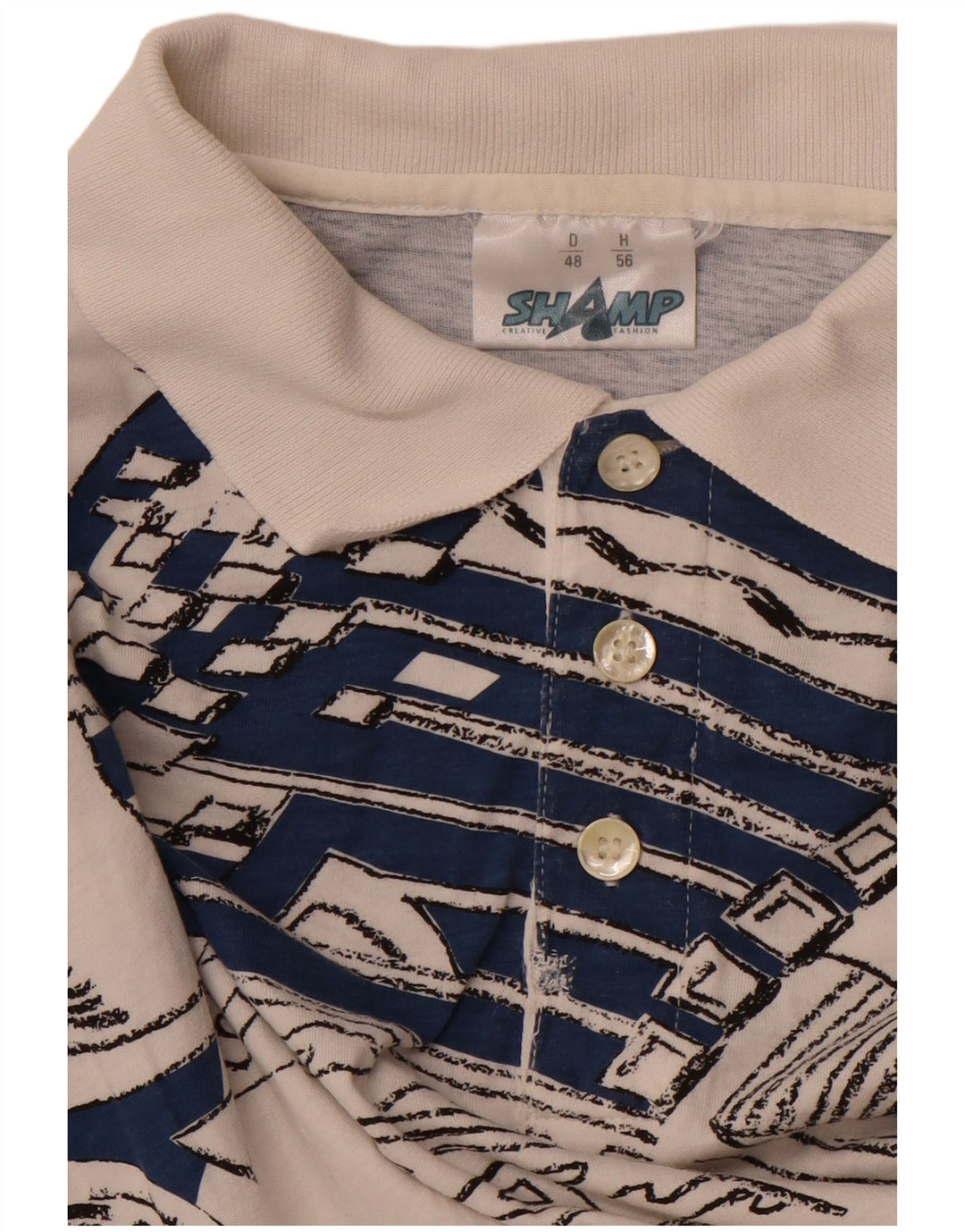 SHAMP Herren-Poloshirt mit Grafik, EU 48, mittelweiße geometrische Baumwolle