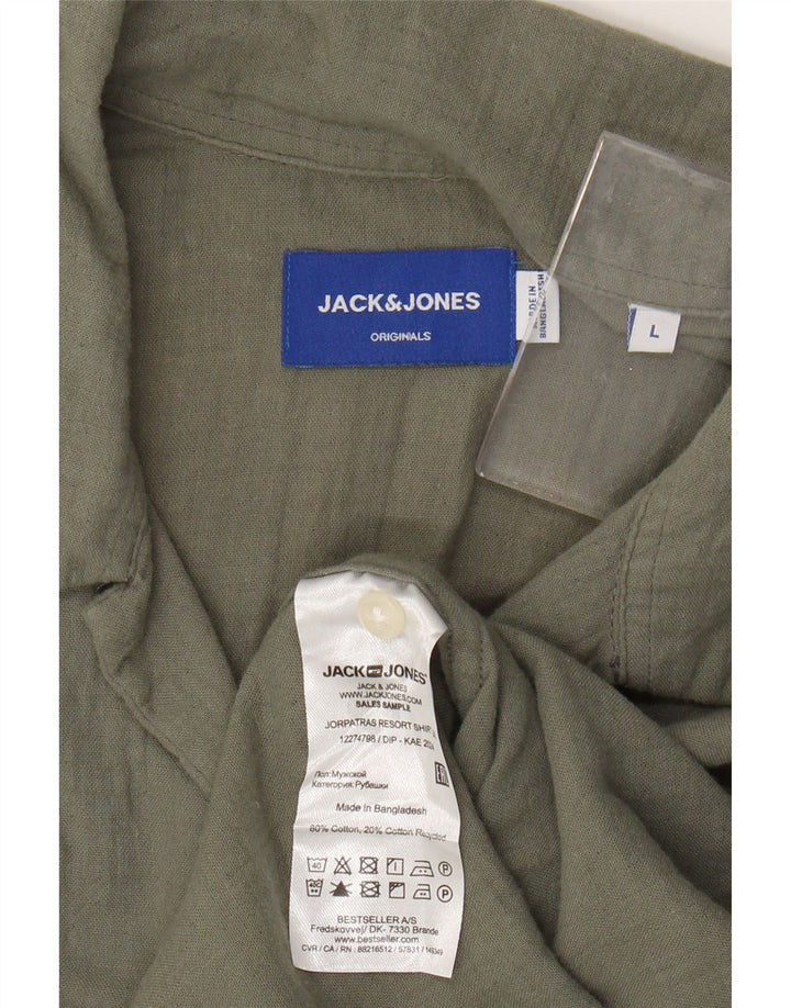 JACK & JONES Herren-Kurzarmhemd, groß, Khaki, Baumwolle