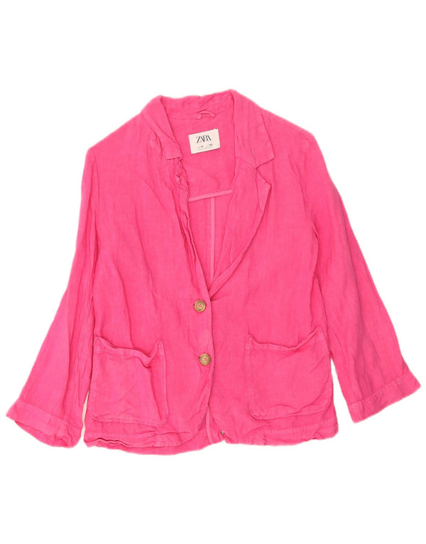 Zara Mädchen-Blazer mit 2 Knöpfen, 9–10 Jahre, rosa Leinen