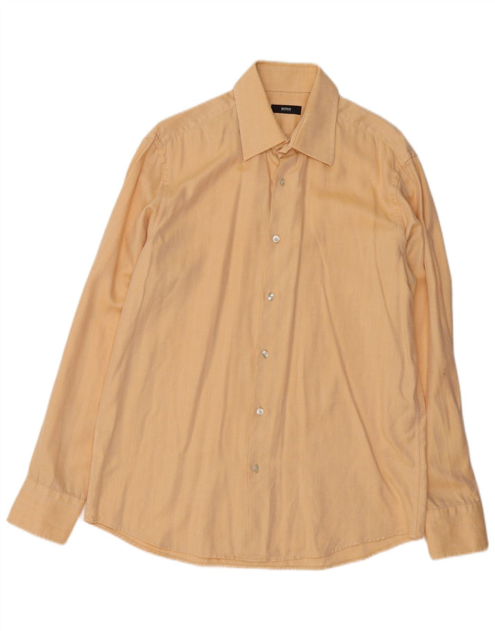 HUGO BOSS Herrenhemd Größe 41 16 Große beige Herringbone-Baumwolle