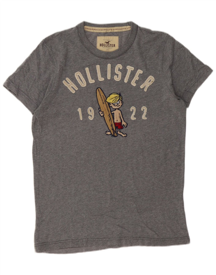 Hollister Herren-T-Shirt mit Grafik, mittelgraue Baumwolle