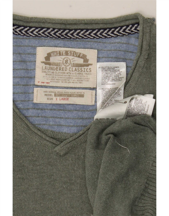 White Stuff Herren-Pullover mit V-Ausschnitt, XL, Khaki, Baumwolle