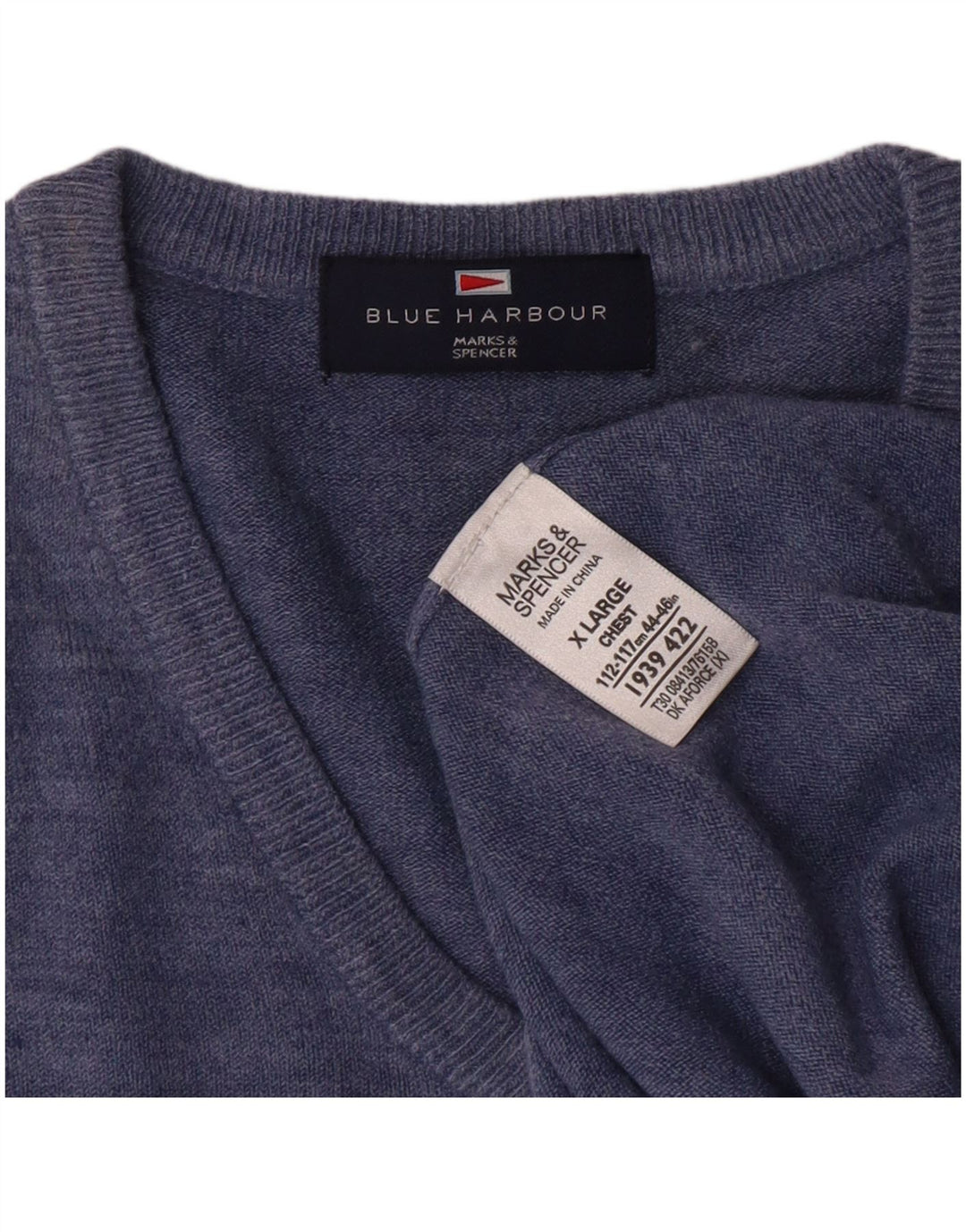 MARKS & SPENCER Herren Blue Harbor V-Ausschnitt Pullover Pullover XL Blau Klassisch