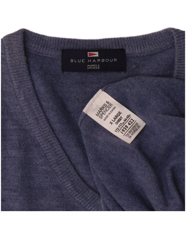 MARKS & SPENCER Herren Blue Harbor V-Ausschnitt Pullover Pullover XL Blau Klassisch