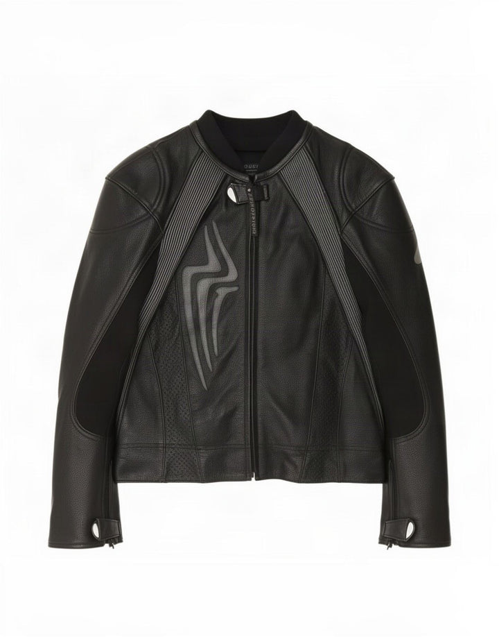 Hein Gericke Herren-Racerjacke aus grafischem Leder, EU 52, Größe L, Schwarz