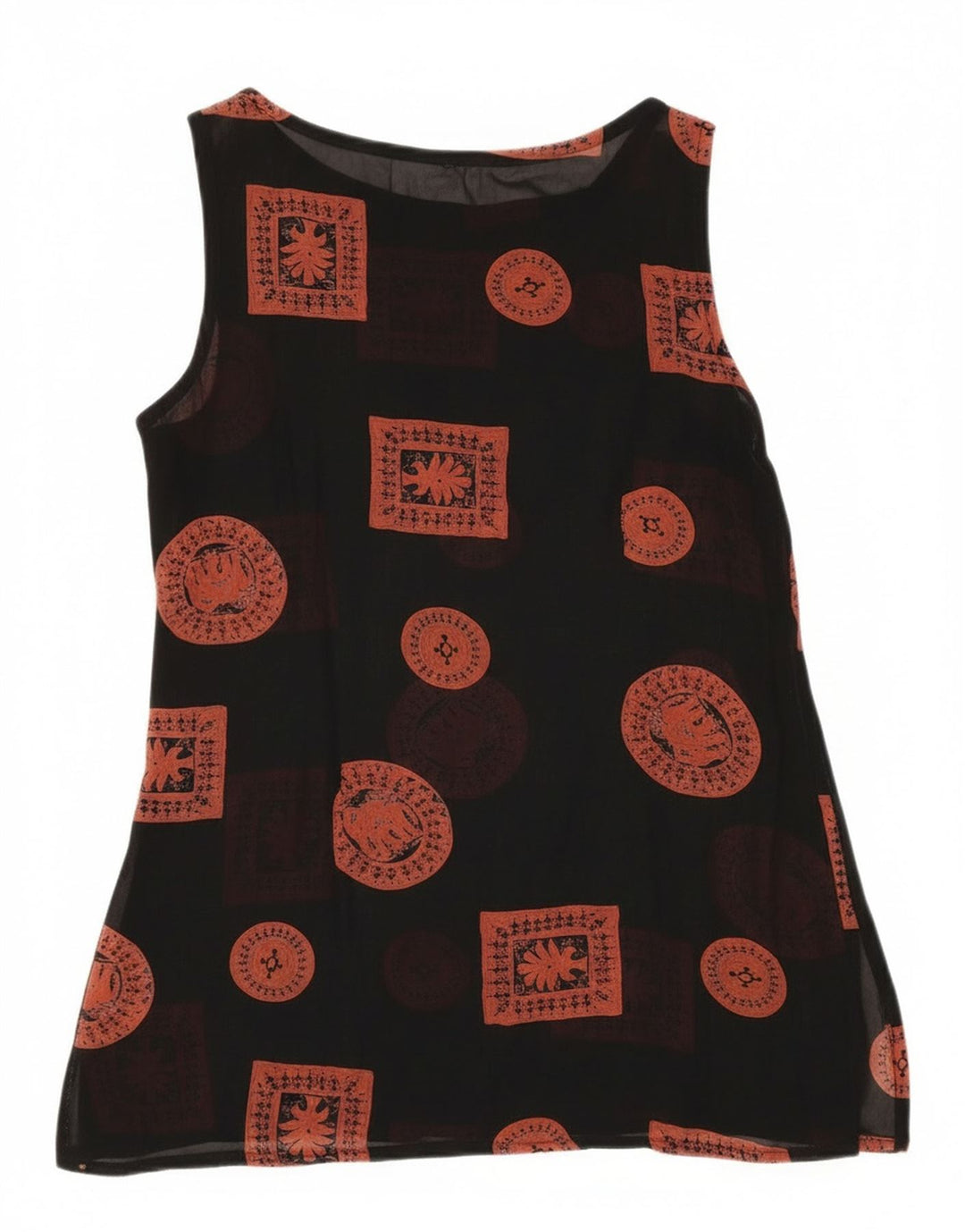 Vintage Damen Ärmelloses Tunika Top UK 12 Medium Schwarz Patchwork