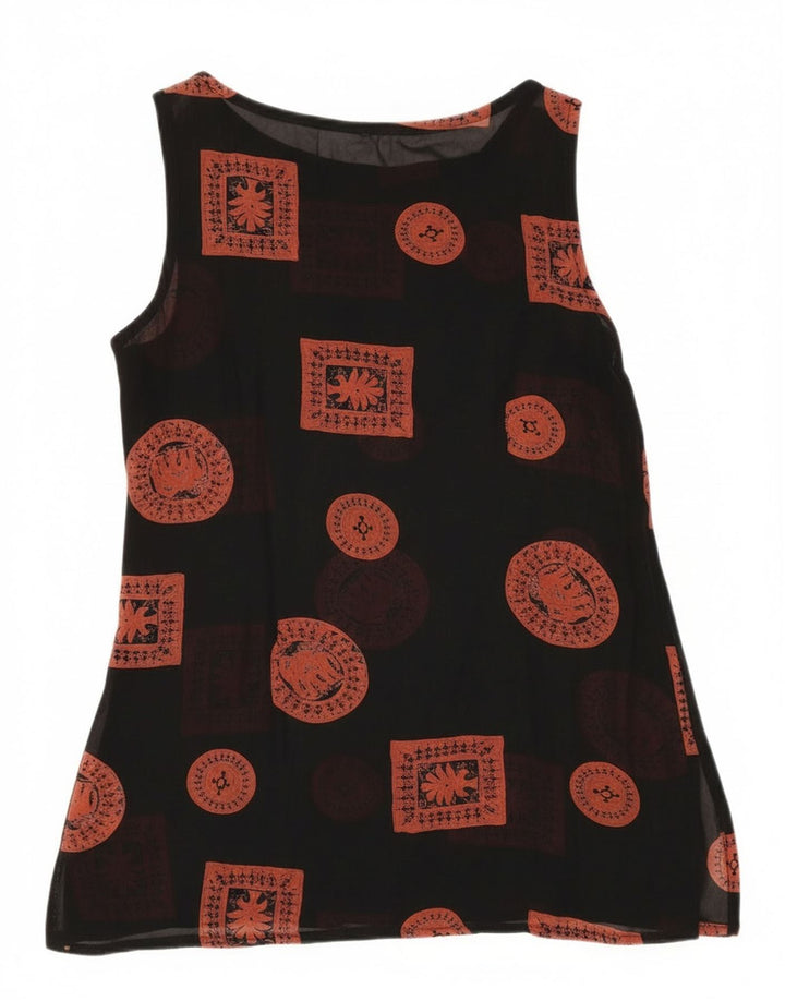 Vintage Damen Ärmelloses Tunika Top UK 12 Medium Schwarz Patchwork
