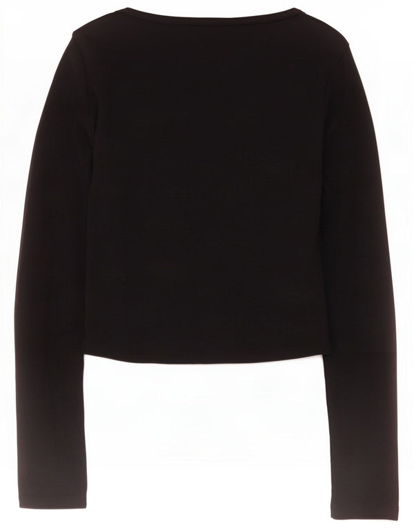 Zara Womens Crop Top Long Sleeve UK 14 Large Black Cotton