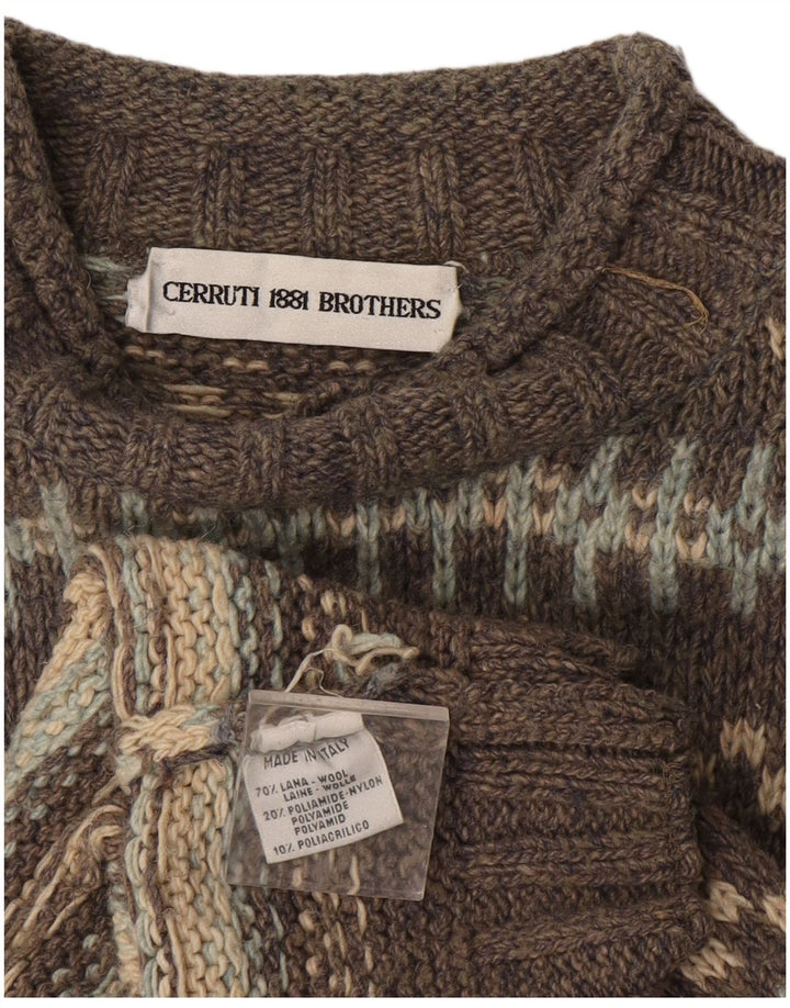 Vintage Herren Pullover mit Rollkragen, groß, graue Fair-Isle-Wolle